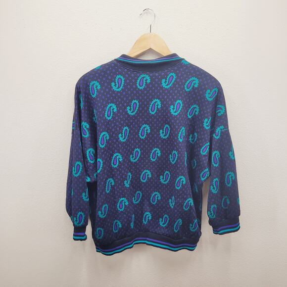VTG 90s Paisley Blouse Sweater L Oversized Boxy Shoulder Pads USA Made - Picture 2 of 9